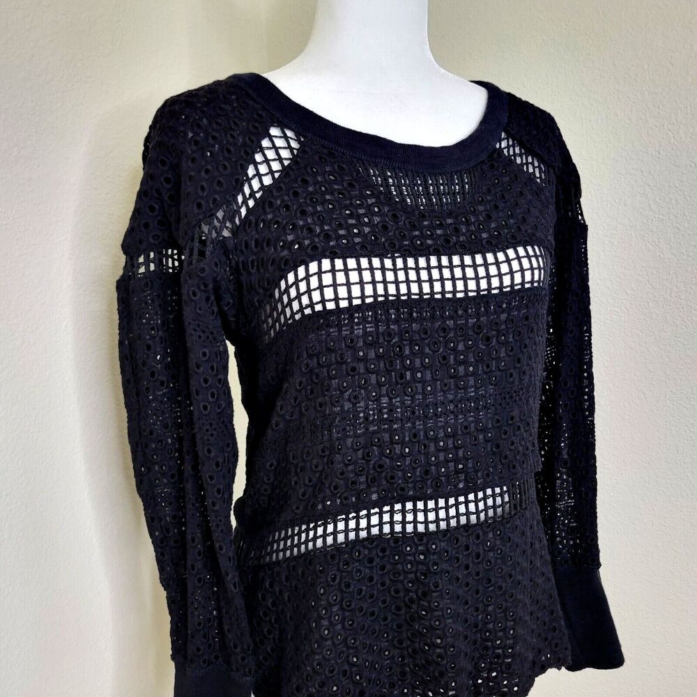 Isabel Marant 1501 Crochet Eyelet Black Cotton Open Knit Sweater Top Womens 42